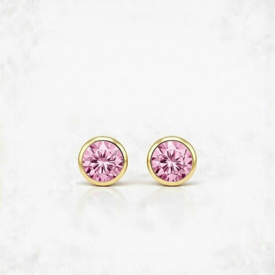 tourmaline birthstone stud earrings in yellow gold finish — front view