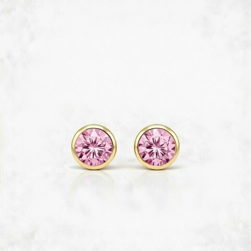 tourmaline birthstone stud earrings in yellow gold finish — front view
