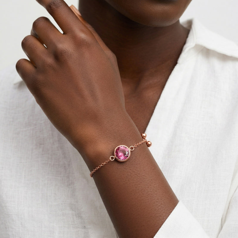 tourmaline birthstone bracelet in rose gold finish — model view