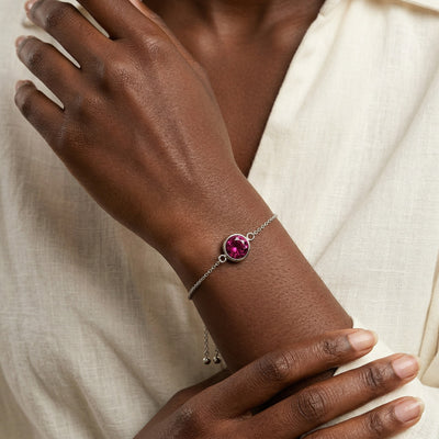 tourmaline birthstone bracelet in white gold finish — model view