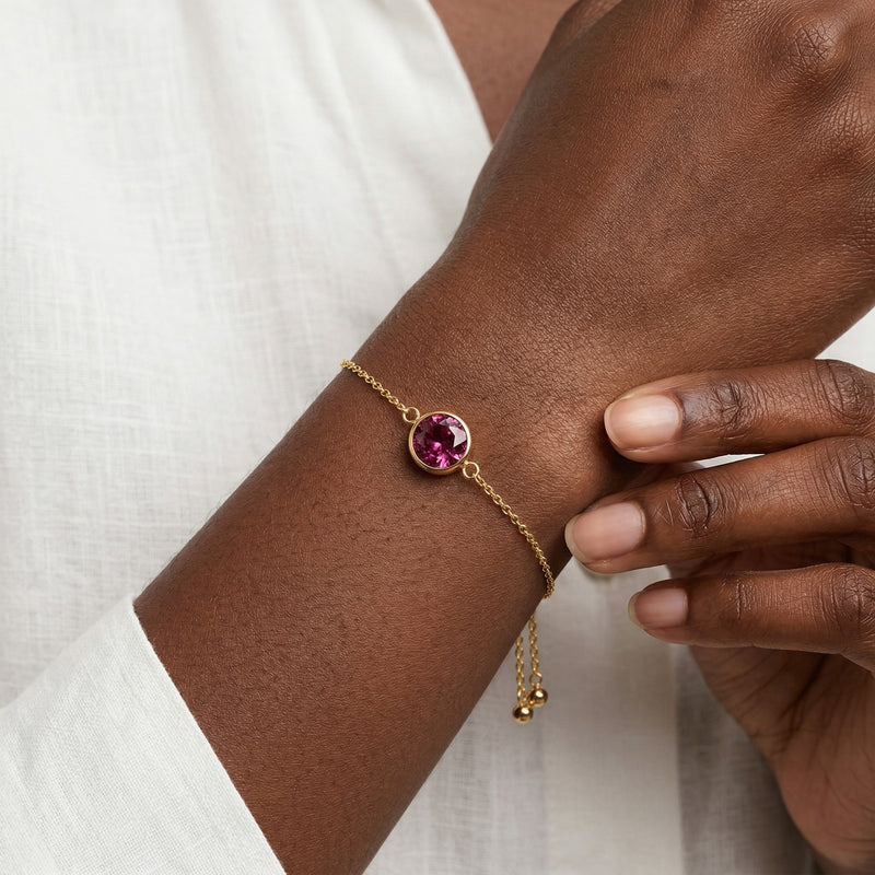 tourmaline birthstone bracelet in yellow gold finish — model view