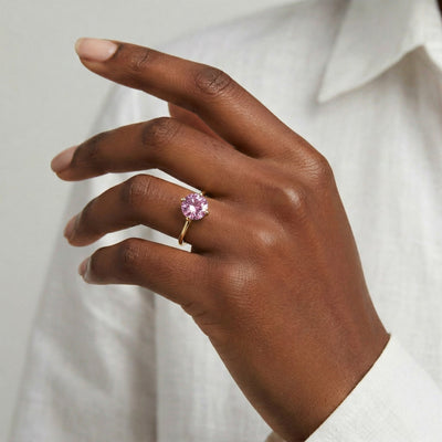 tourmaline birthstone ring in yellow gold finish — model view