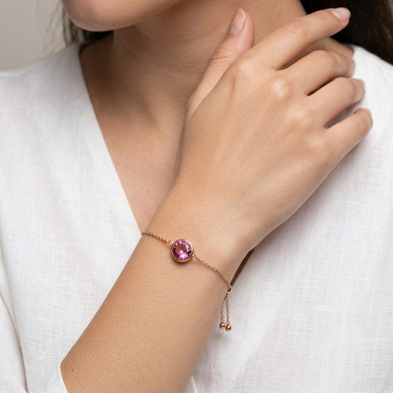 tourmaline birthstone bracelet in rose gold finish — model view
