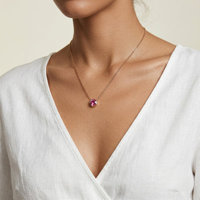tourmaline birthstone necklace in rose gold finish — model view