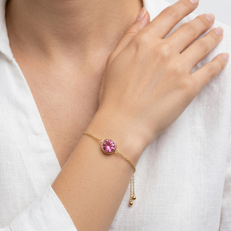 tourmaline birthstone bracelet in yellow gold finish — model view