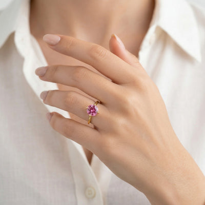 tourmaline birthstone ring in yellow gold finish — model view