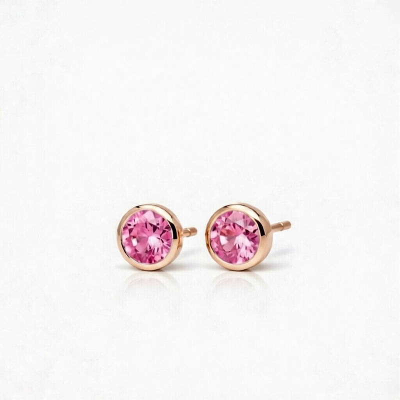 tourmaline birthstone stud earrings in rose gold finish — side view