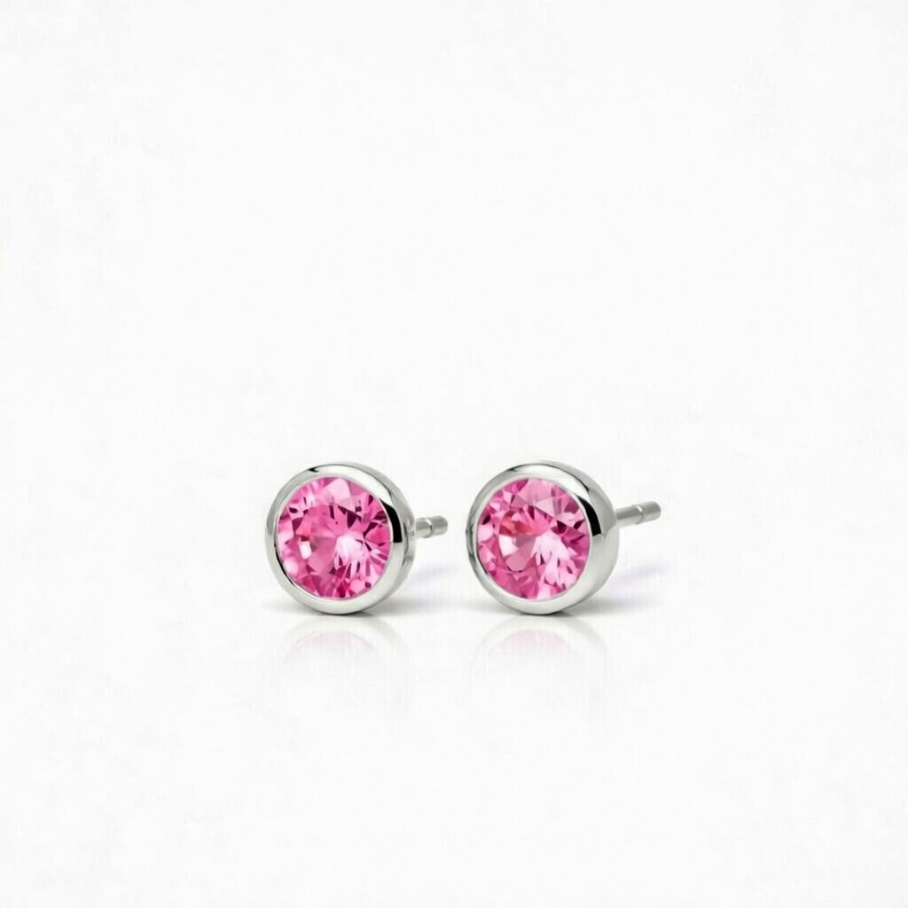 tourmaline birthstone stud earrings in white gold finish — side view