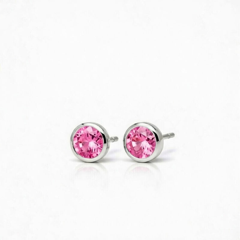 tourmaline birthstone stud earrings in white gold finish — side view