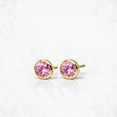 tourmaline birthstone stud earrings in yellow gold finish — side view