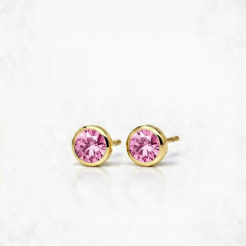 tourmaline birthstone stud earrings in yellow gold finish — side view