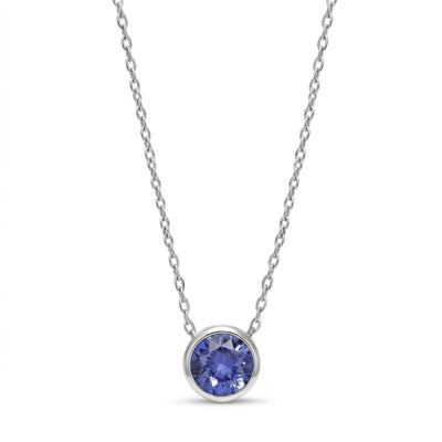 tanzanite birthstone necklace in white gold finish — front view