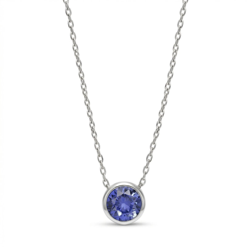 tanzanite birthstone necklace in white gold finish — front view