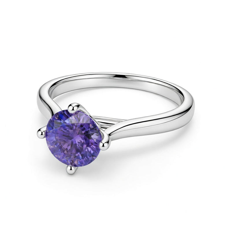 tanzanite birthstone ring in white gold finish — front view