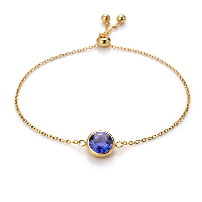 tanzanite birthstone bracelet in yellow gold finish — front view