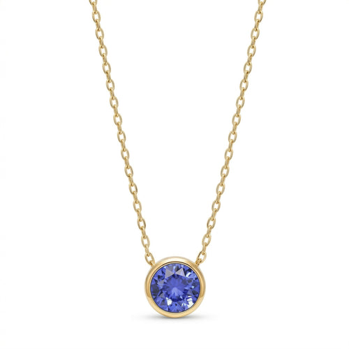 tanzanite birthstone necklace in yellow gold finish — front view