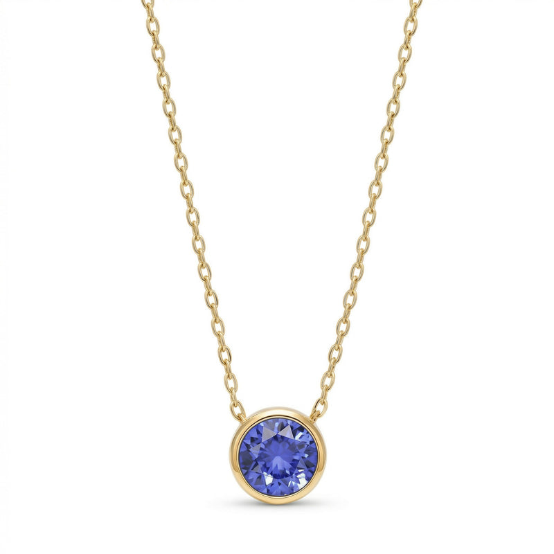 tanzanite birthstone necklace in yellow gold finish — front view