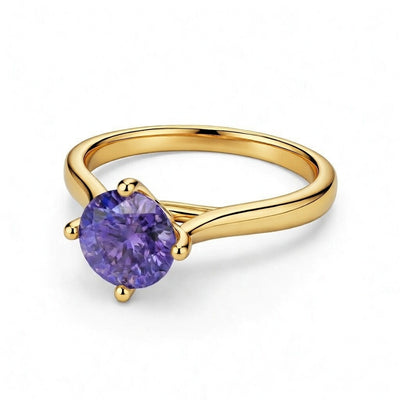 tanzanite birthstone ring in yellow gold finish — front view