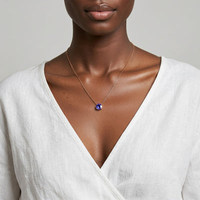 tanzanite birthstone necklace in rose gold finish — model view