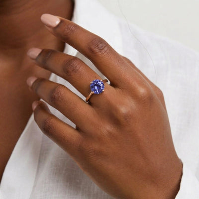 tanzanite birthstone ring in rose gold finish — model view