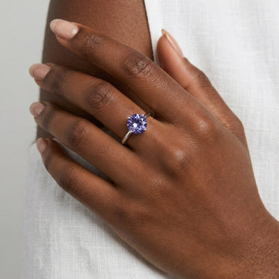 tanzanite birthstone ring in white gold finish — model view