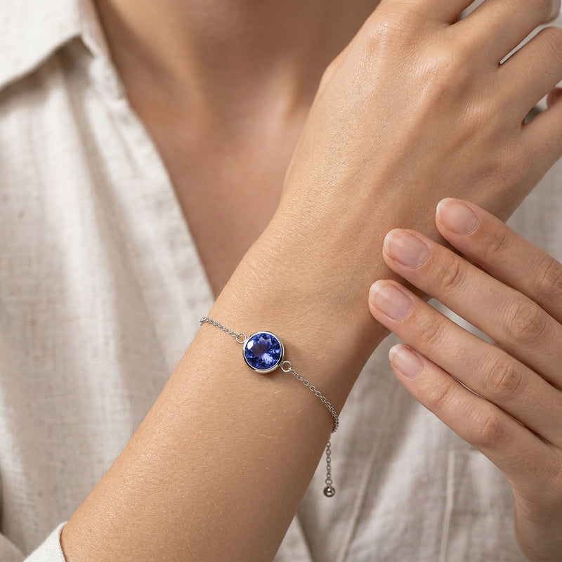 tanzanite birthstone bracelet in white gold finish — model view