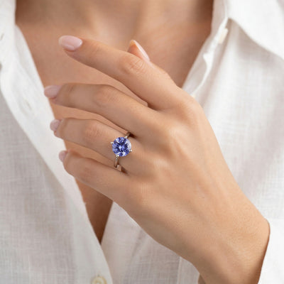 tanzanite birthstone ring in white gold finish — model view