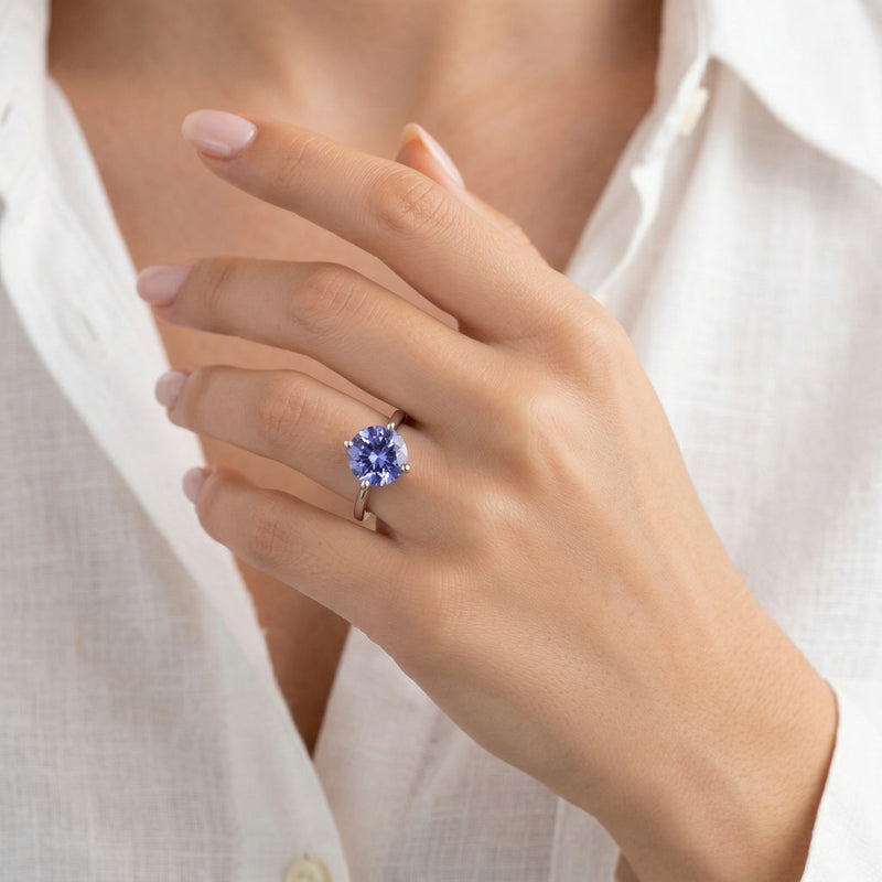 tanzanite birthstone ring in white gold finish — model view