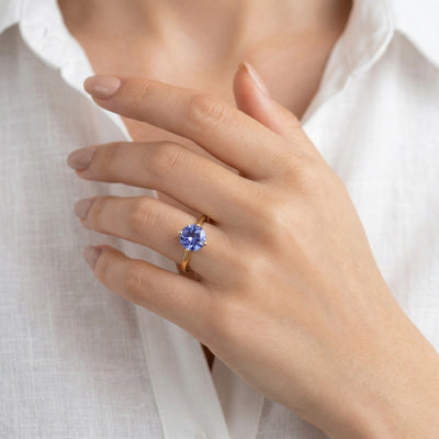 tanzanite birthstone ring in yellow gold finish — model view