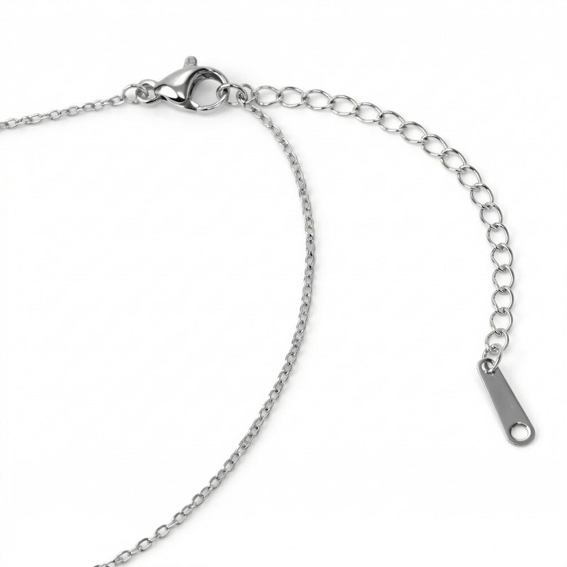 pearl birthstone necklace in white gold finish — back view