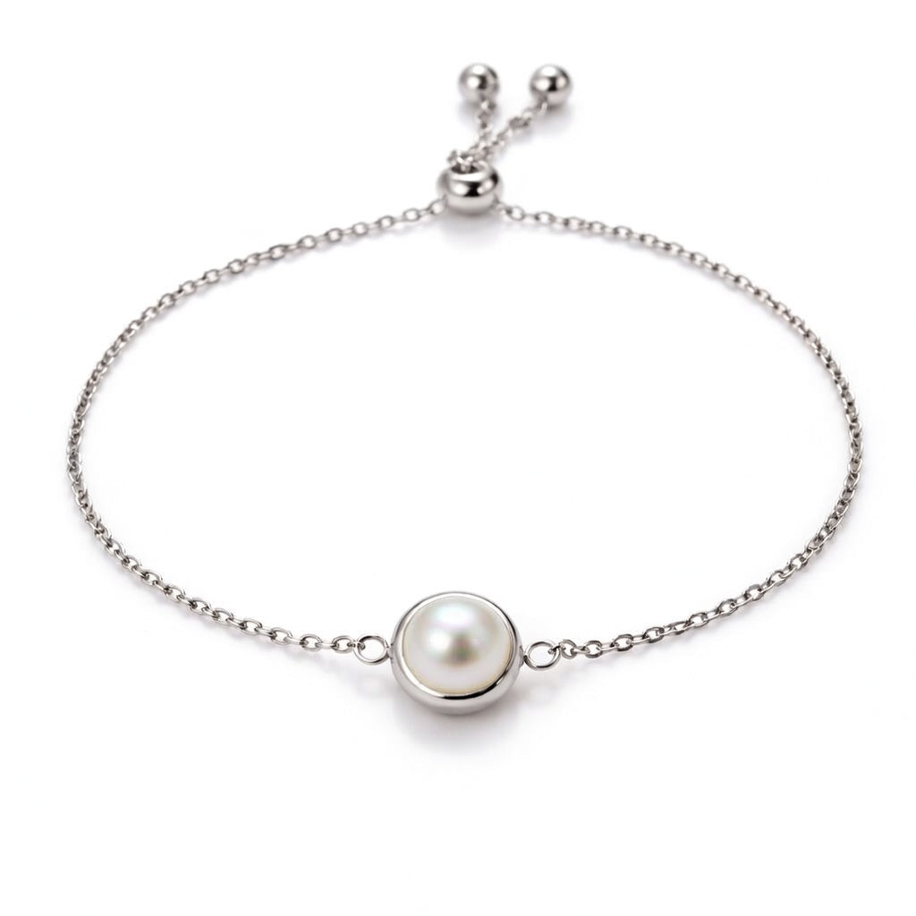 pearl birthstone bracelet in white gold finish — front view