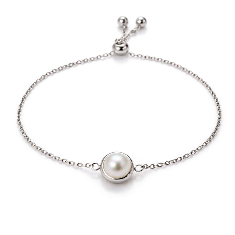 pearl birthstone bracelet in white gold finish — front view