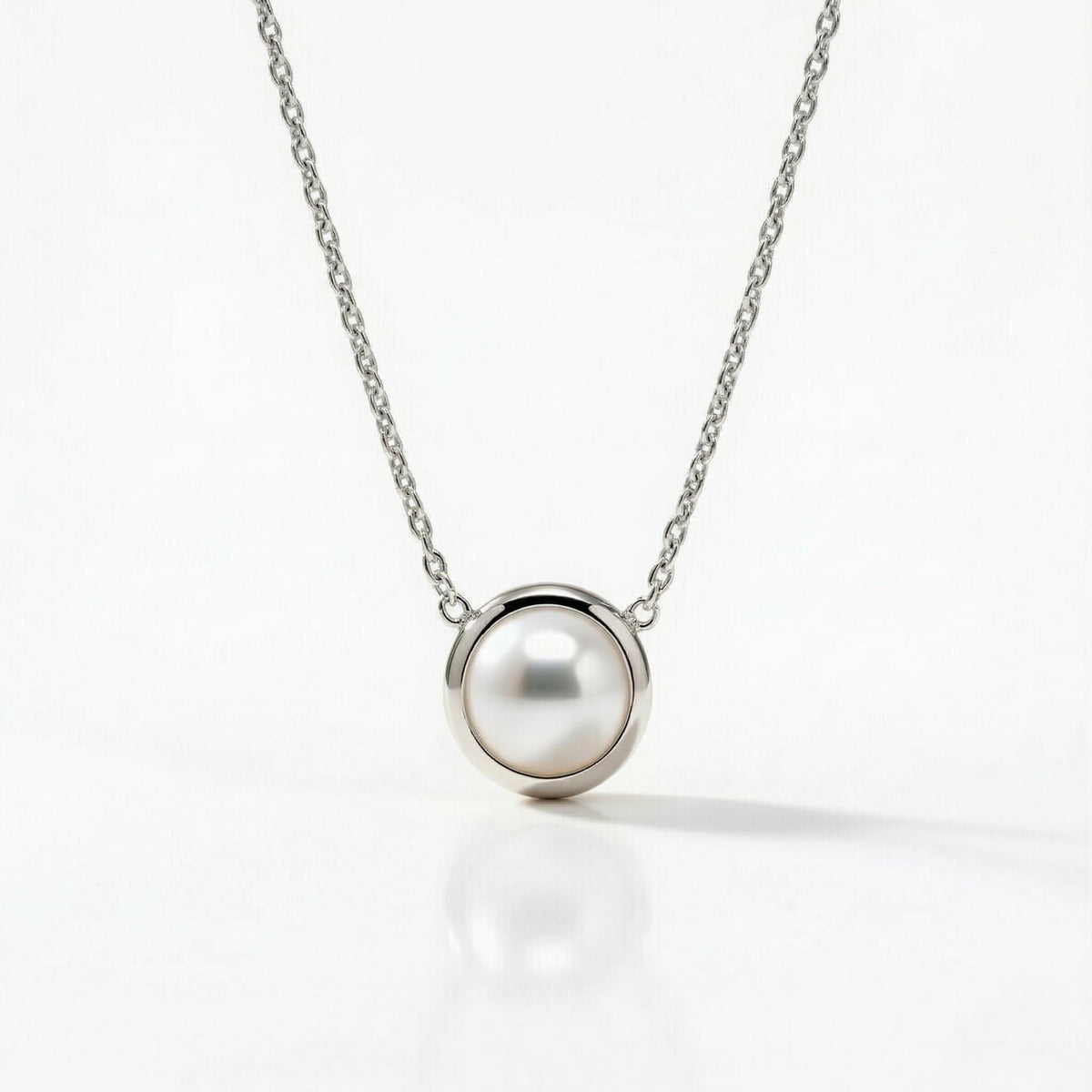 pearl birthstone necklace in white gold finish — front view