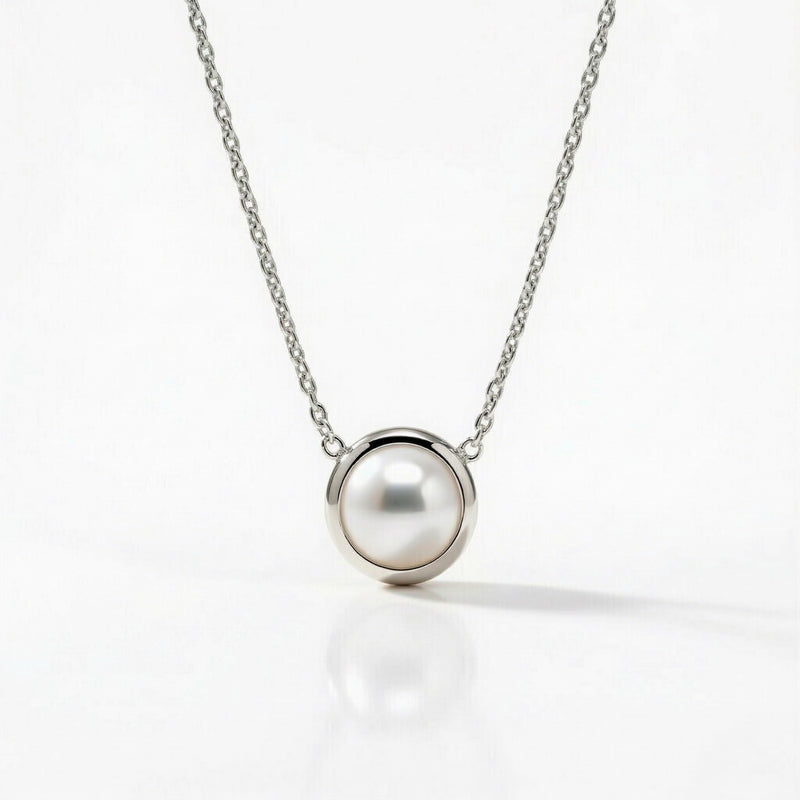 pearl birthstone necklace in white gold finish — front view