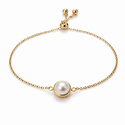 pearl birthstone bracelet in yellow gold finish — front view