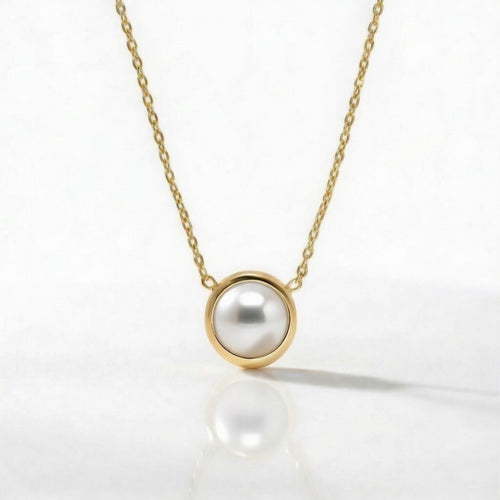 pearl birthstone necklace in yellow gold finish — front view