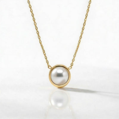 pearl birthstone necklace in yellow gold finish — front view