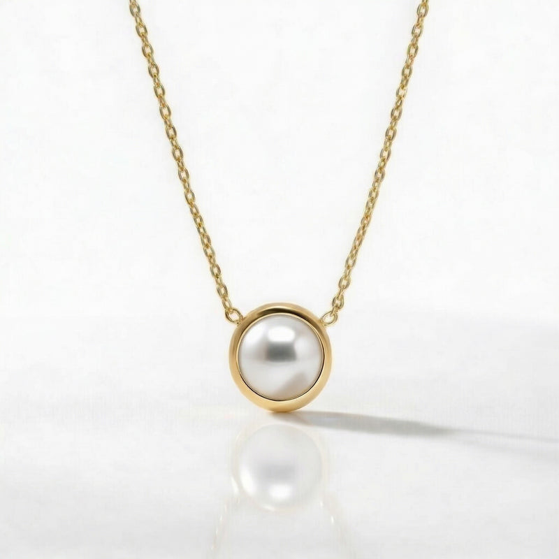 pearl birthstone necklace in yellow gold finish — front view