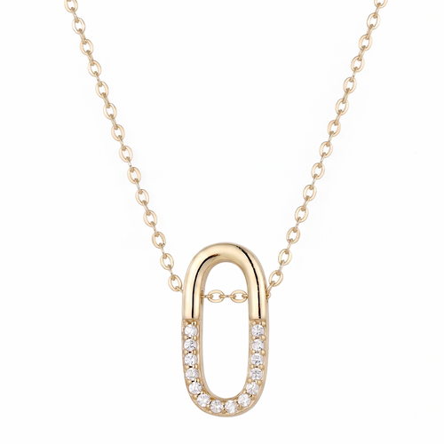 oval pavé pendant necklace in yellow gold finish — front view
