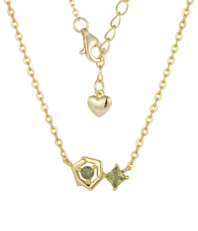 peridot geometric hexa pendant necklace in yellow gold finish — back view