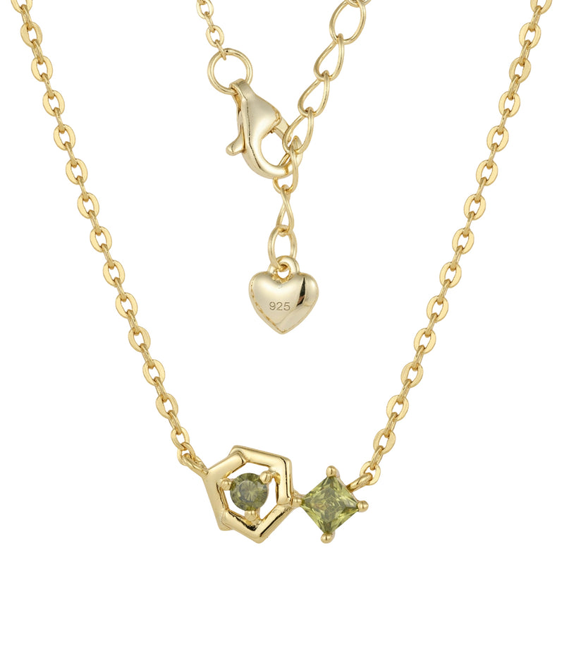 peridot geometric hexa pendant necklace in yellow gold finish — back view