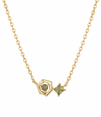 Starlight Peridot Geometric Hexa Pendant Necklace