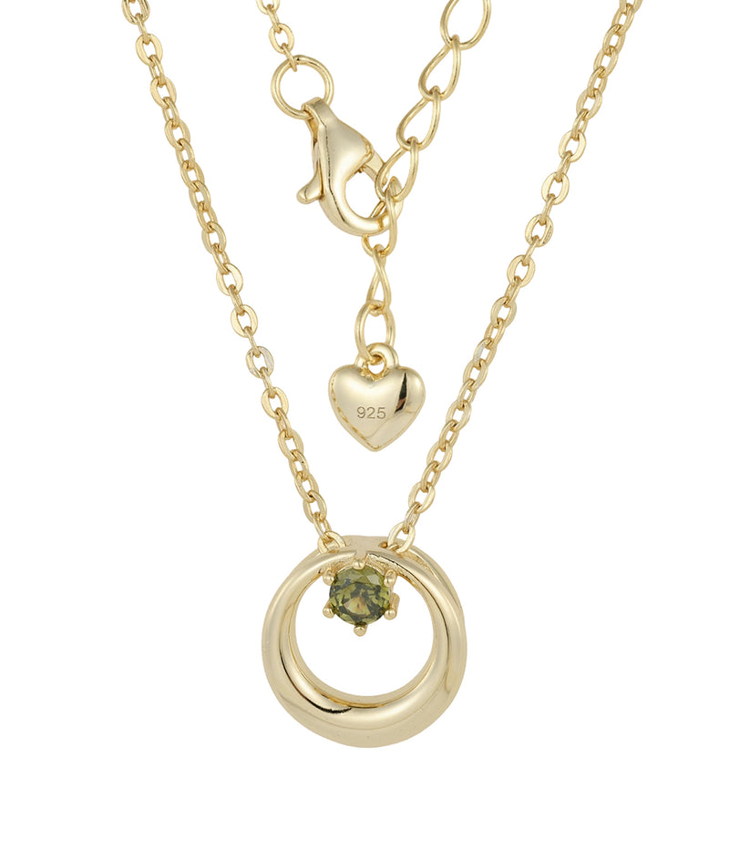 peridot twisted circle pendant necklace in yellow gold finish — back view