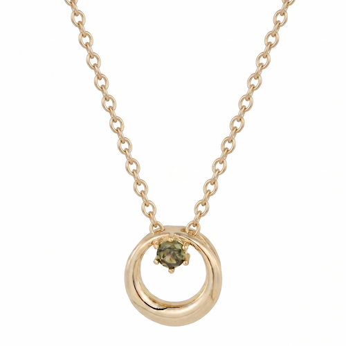 peridot twisted circle pendant necklace in yellow gold finish — front view