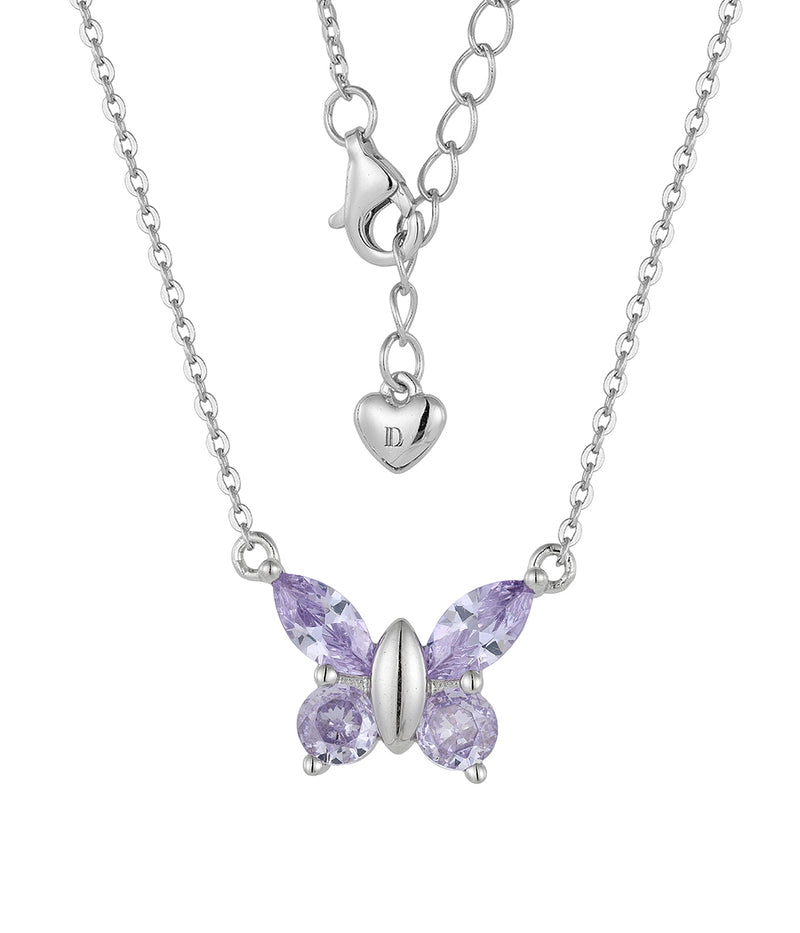 alexandrite butterfly pendant necklace in white gold finish — back view