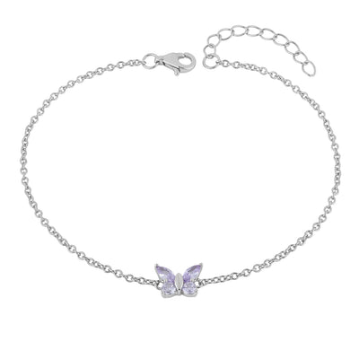 alexandrite butterfly bracelet in white gold finish — front view