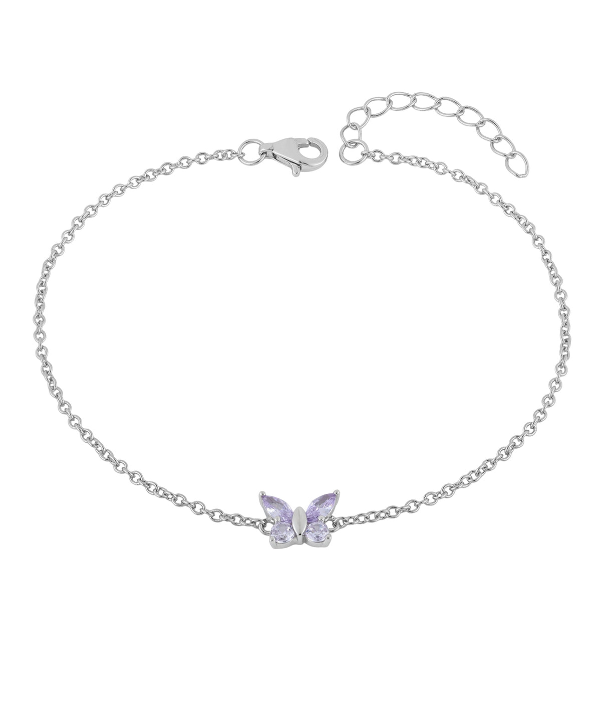 alexandrite butterfly bracelet in white gold finish — front view