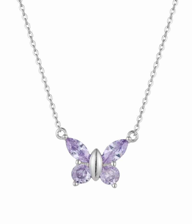 alexandrite butterfly pendant necklace in white gold finish — front view