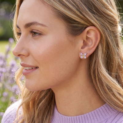 Starlight Alexandrite Butterfly Stud Earrings