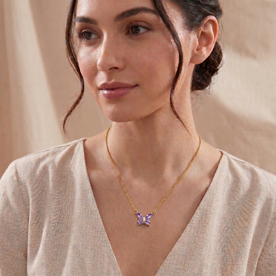 Starlight Alexandrite Butterfly Pendant Necklace